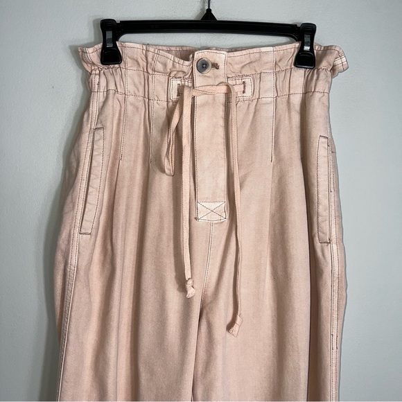 Free People Margate Pleated Trousers Pants-Paperbag Waist-Ivory Tan-Small - Picture 3 of 10